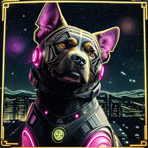Sci-Fi Cyborg Dog in Dystopian Cityscape