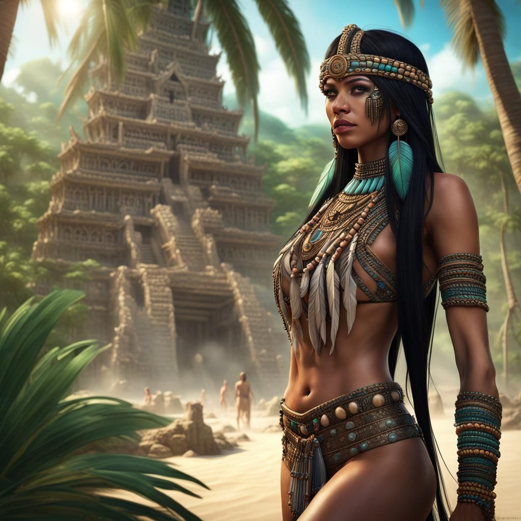 Exotic Tribal Woman on Tropical Island Resort