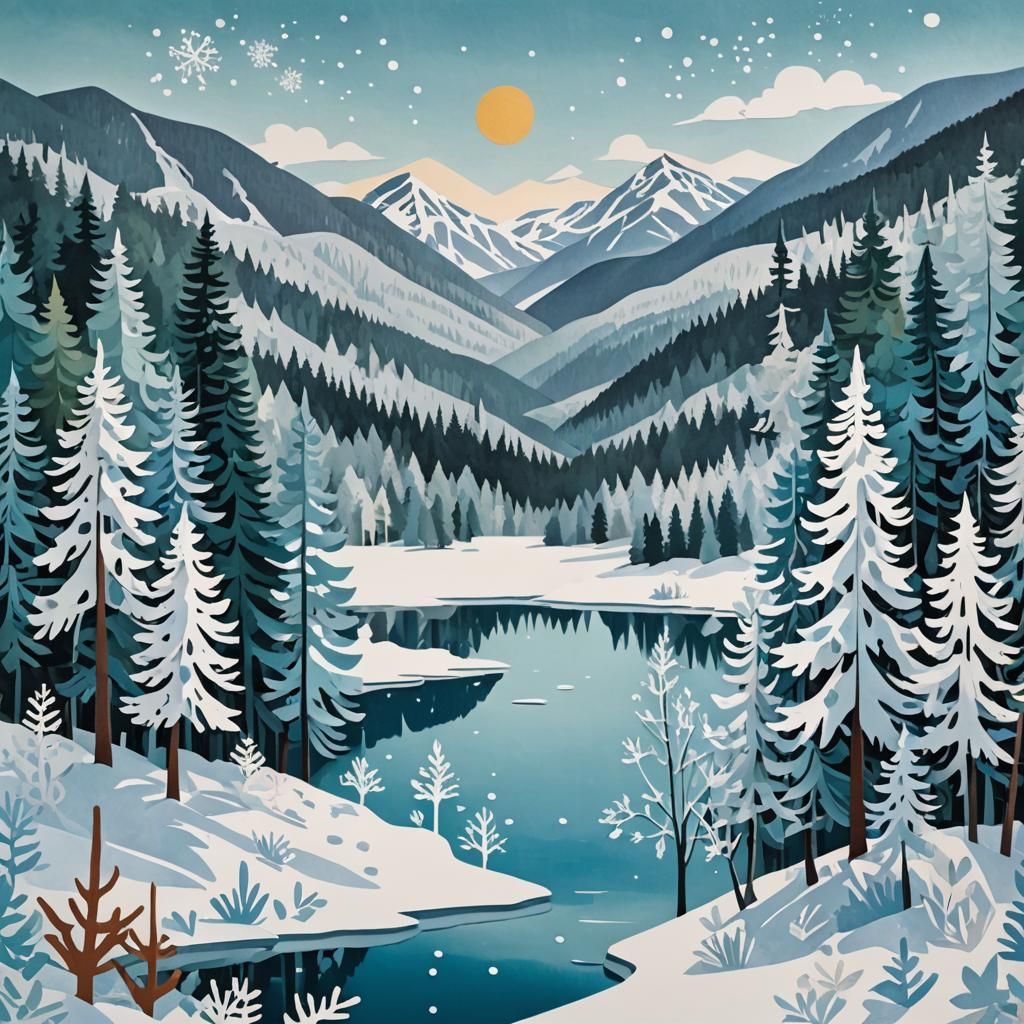 Winter Landscape Paper Collage Inspired by Matisse