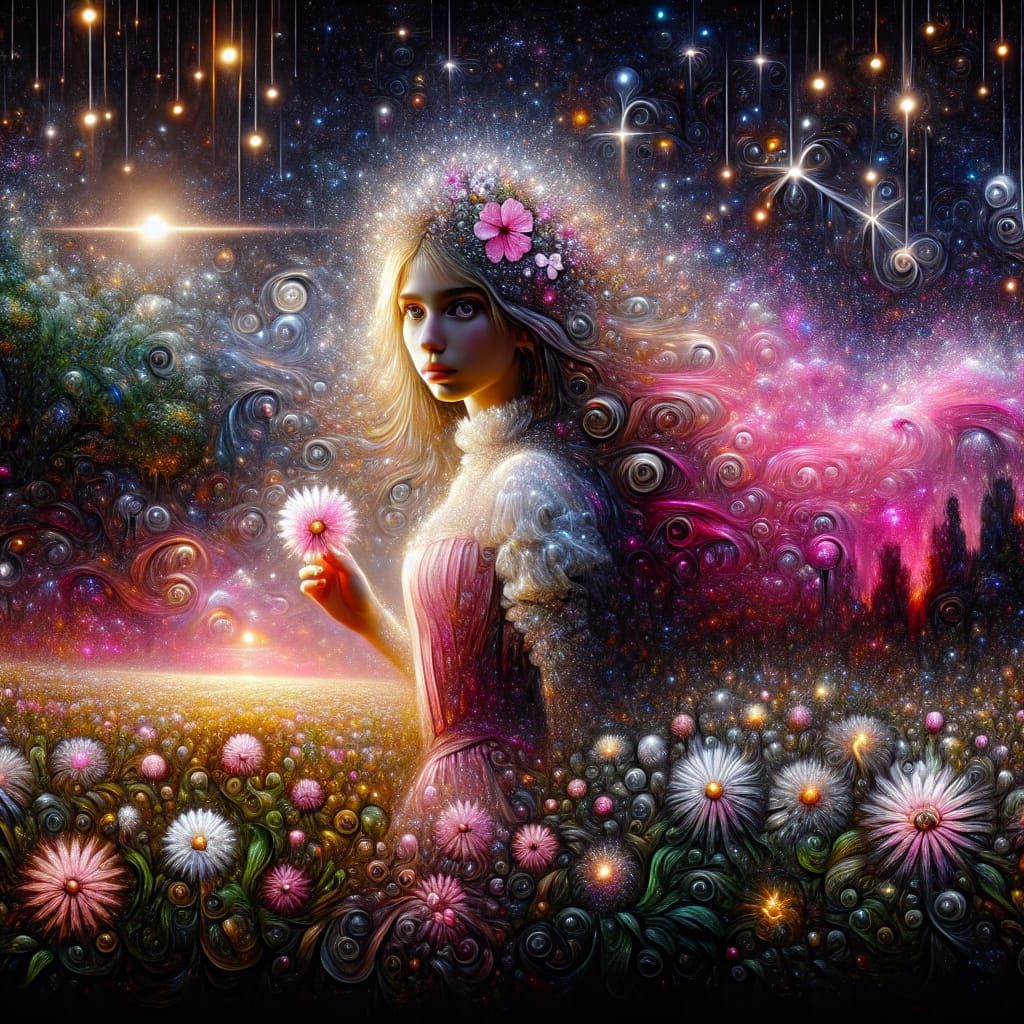 Magical Lady in Starry Field, Digital Painting