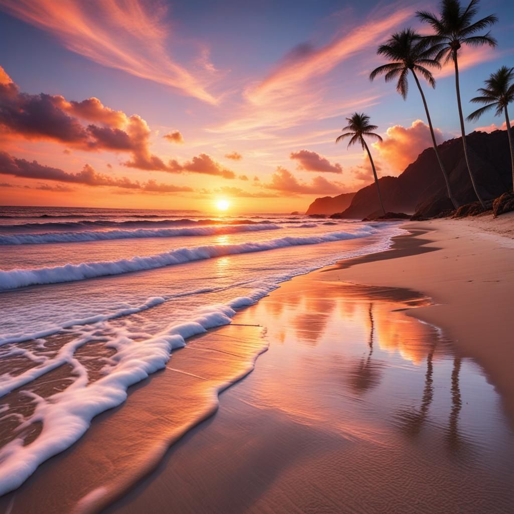 Picturesque Sunset Over Calm Beach