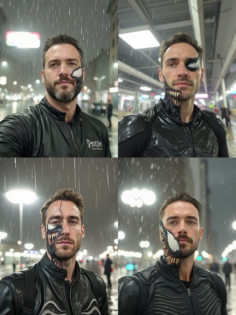 Cinematic Portrait: Man Transforming into Venom