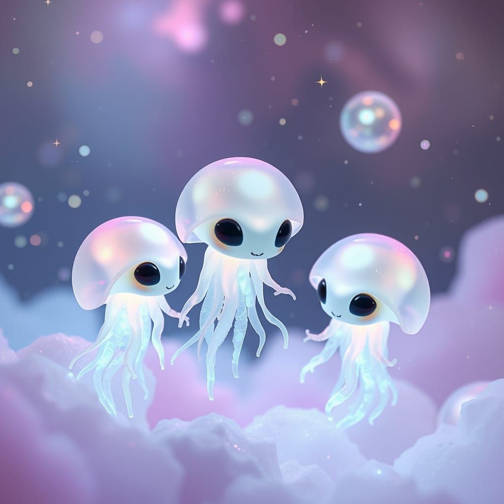 Pastel Galactic Jellyfish Hybrids in Space