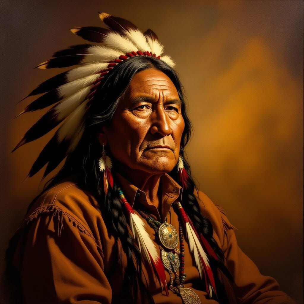 Majestic Portrait of Sitting Bull in Old Master Style