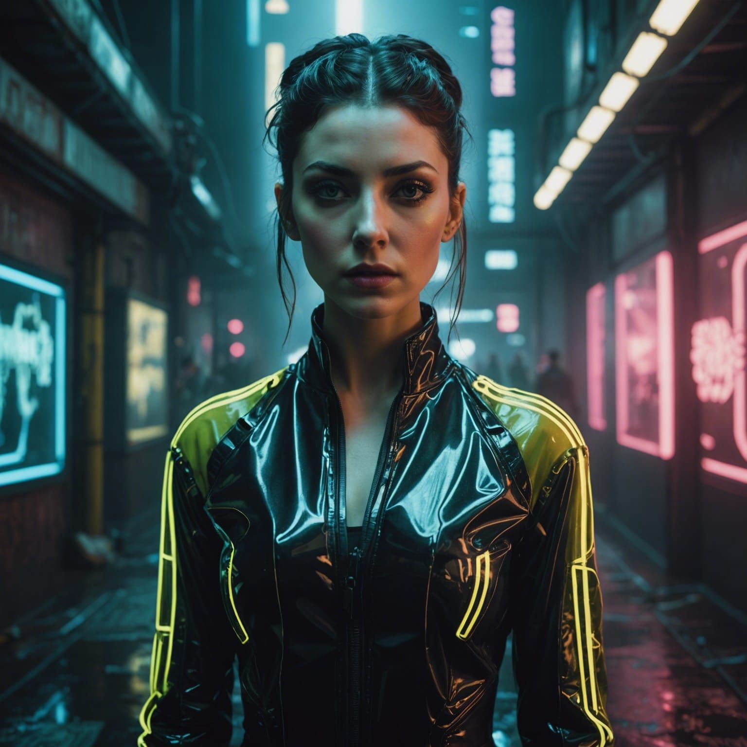 Matrix Woman Double Exposure in Cyberpunk Style