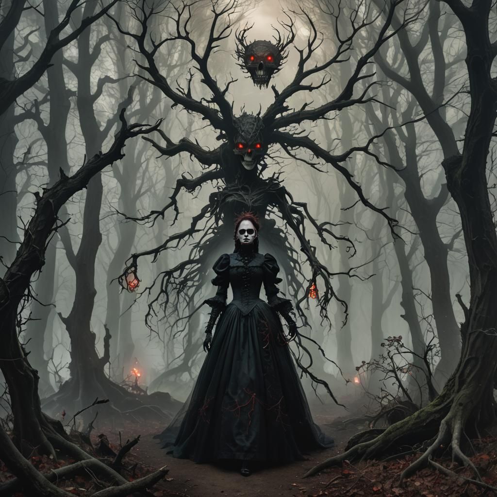 Gothic Forest Encounter with Skeletal Apparition