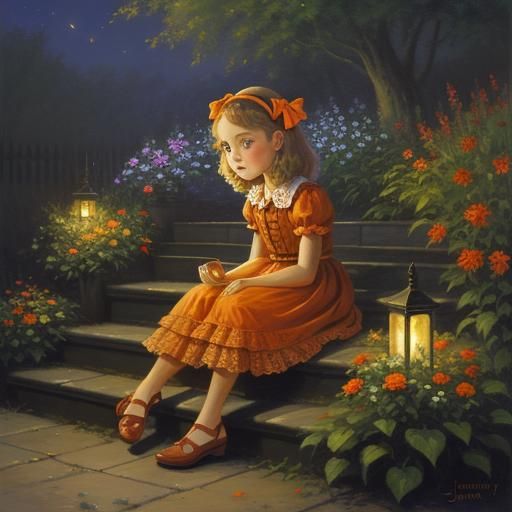 Girl with Fireflies: Oil Painting