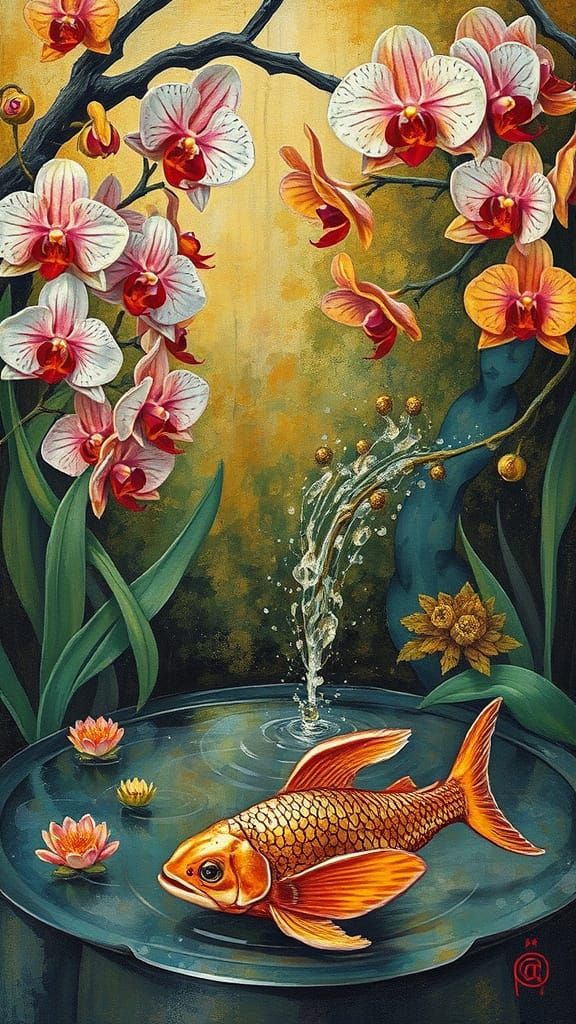 Spirit in an Ethereal Orchid Paradise with Golden Water Feat...