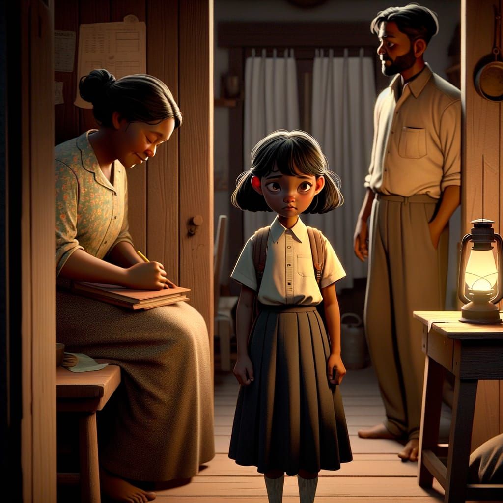 Intimate Family Scene in Animated Style