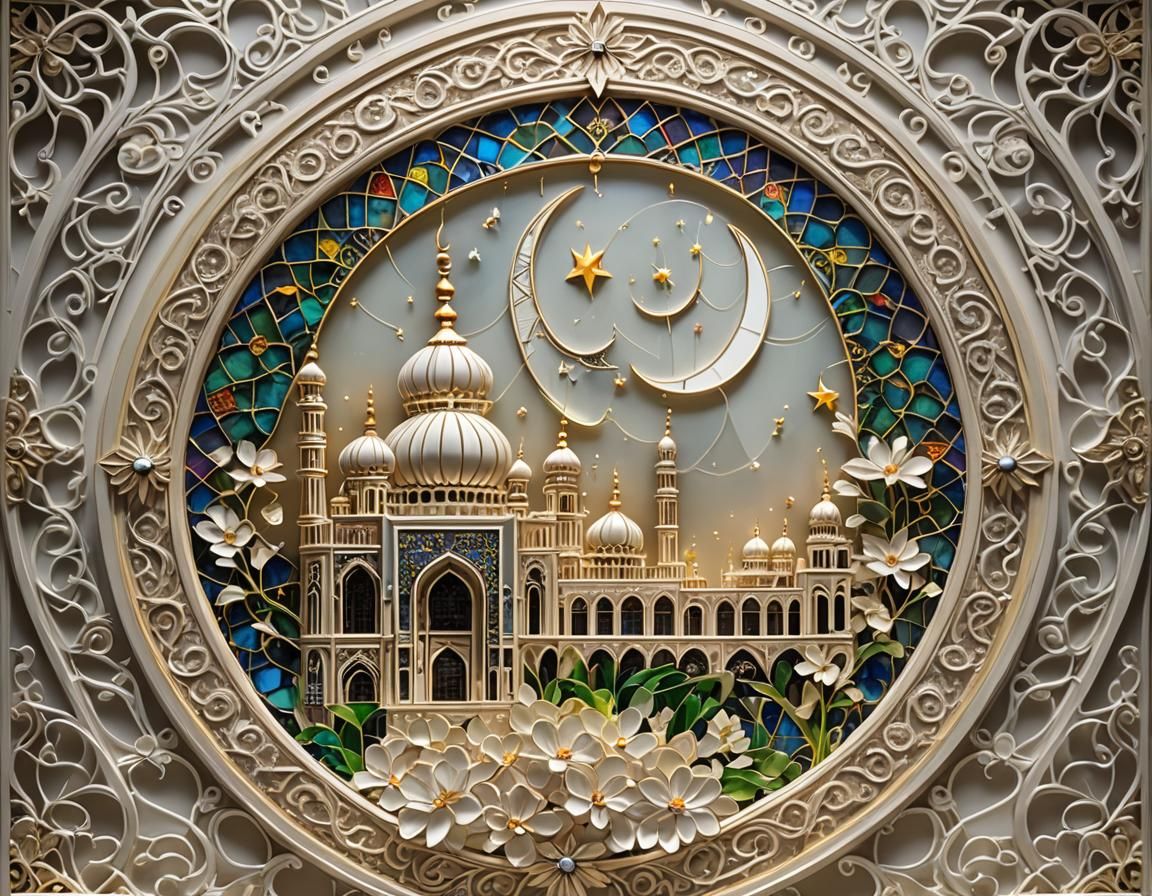 Eid Moon and Mecca in Stained Glass