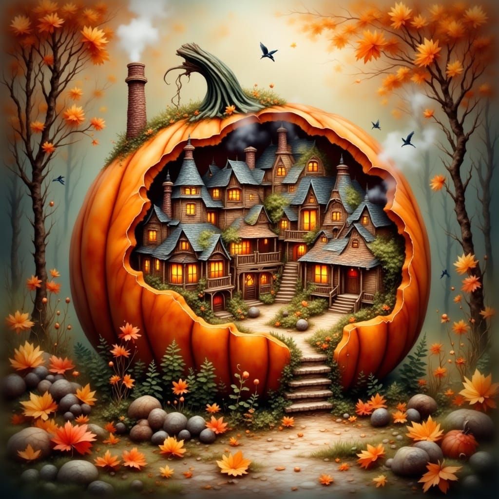Cozy Miniature Pumpkin Village with Autumnal Charm