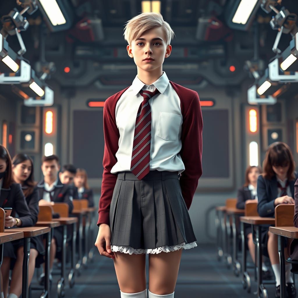 Confident Young Man in Futuristic School Uniform