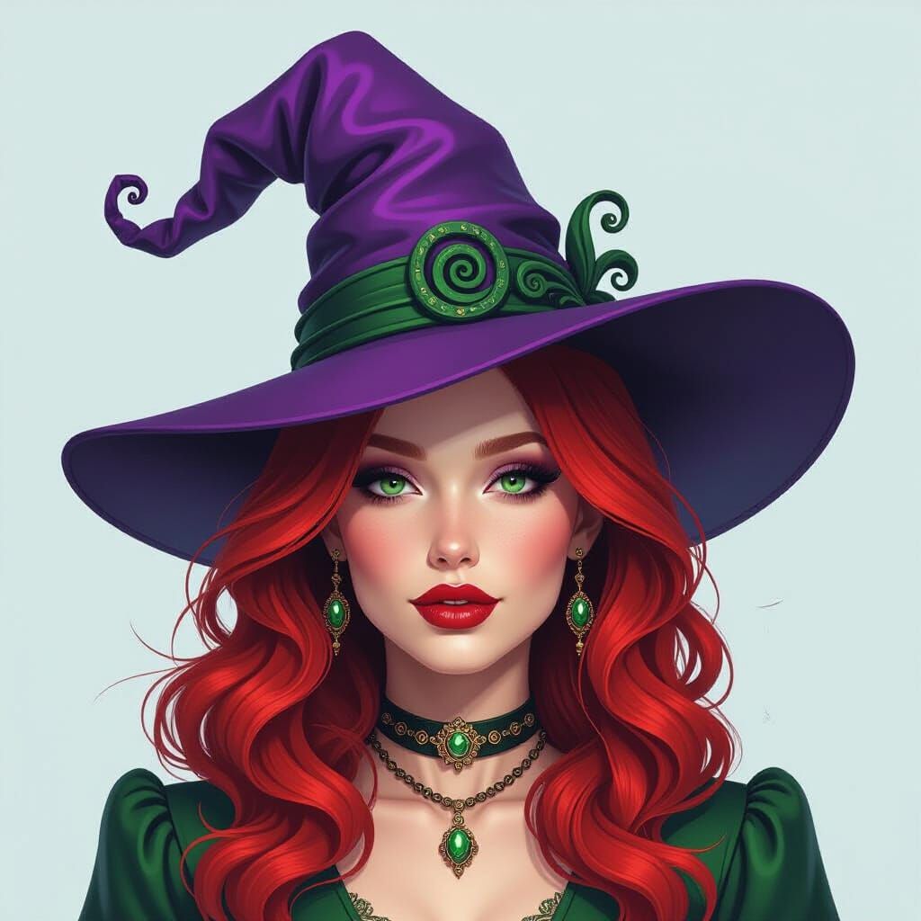 Mystic Redhead in 3D Witch Hat, Digital Art