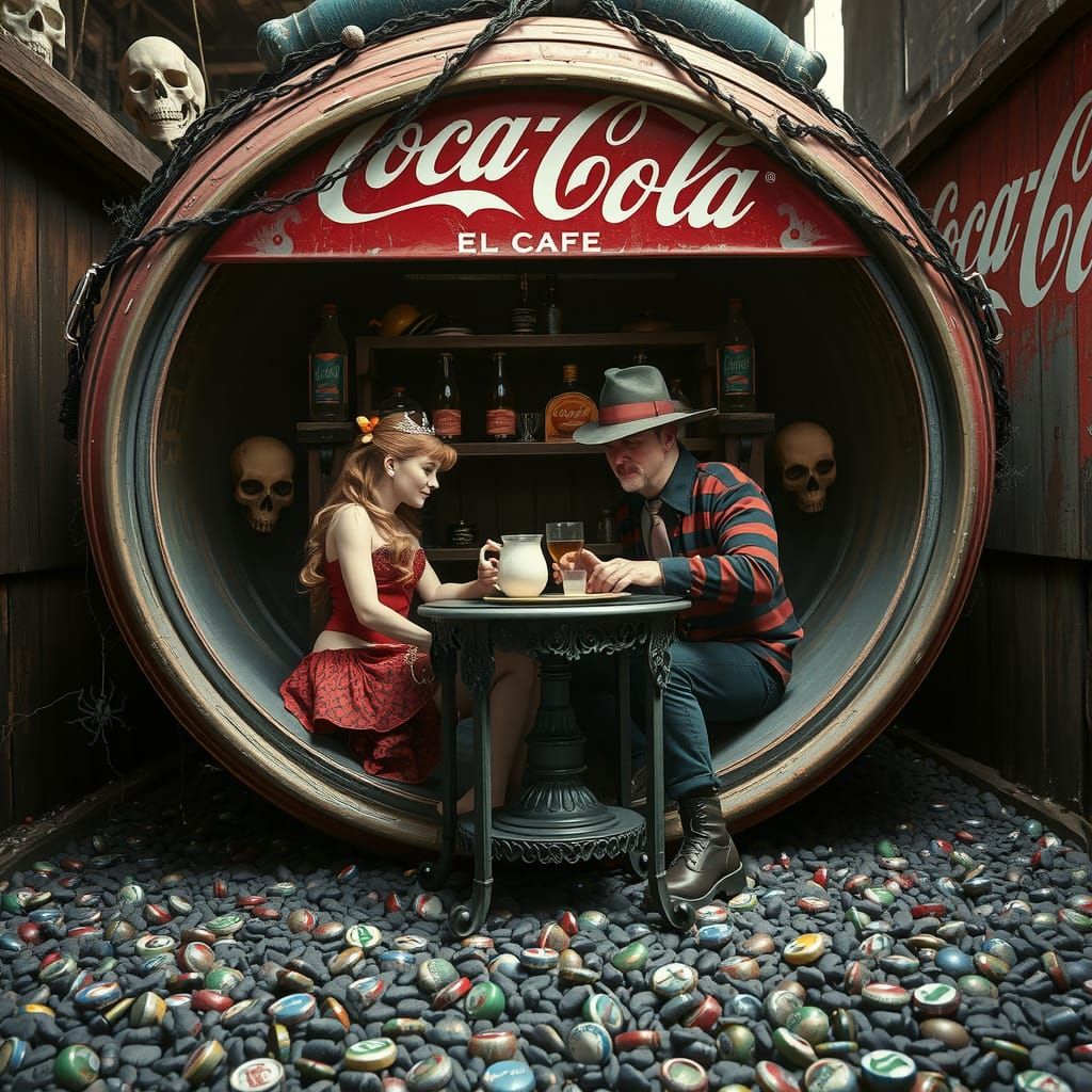 Ariel and Freddy Krueger in Steampunk Graveyard Cafe