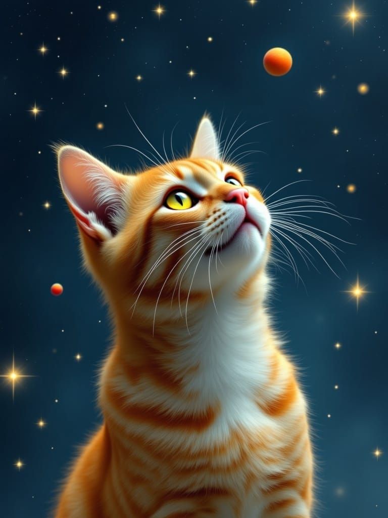 Elegant Feline Contemplates Celestial Wonders