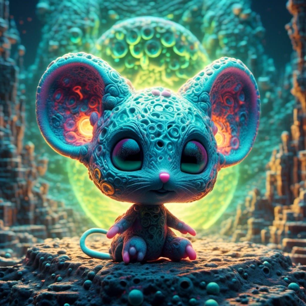Aqua Chibi Mouse Enters Alien Portal