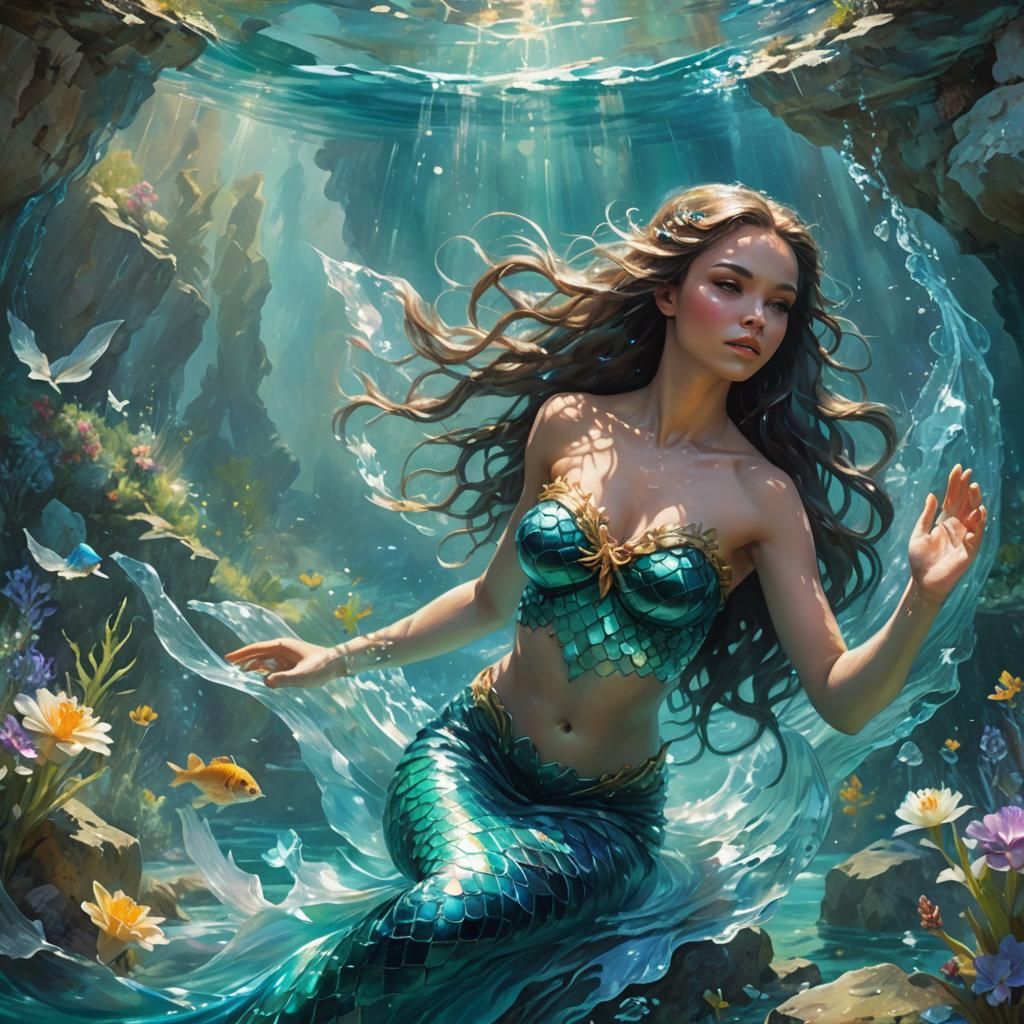 Mystical Mermaid Emerges from Turquoise Water