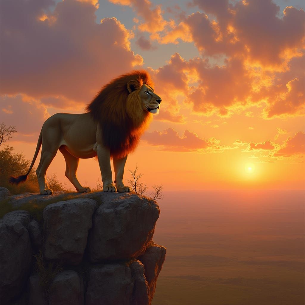 Majestic Lion with Fiery Mane at Sunset
