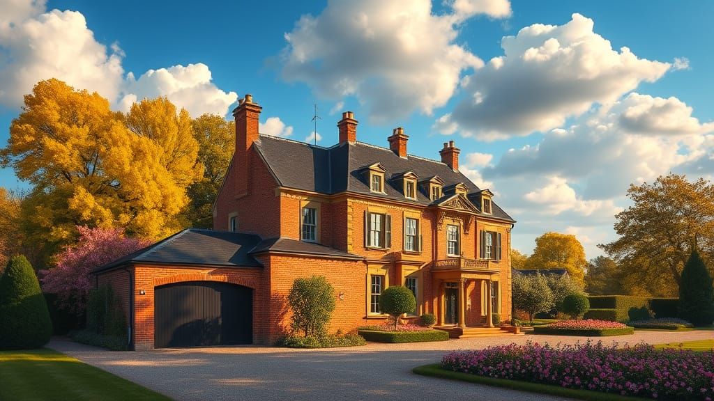 Grand Chateau at Golden Hour, Painterly Realism Style