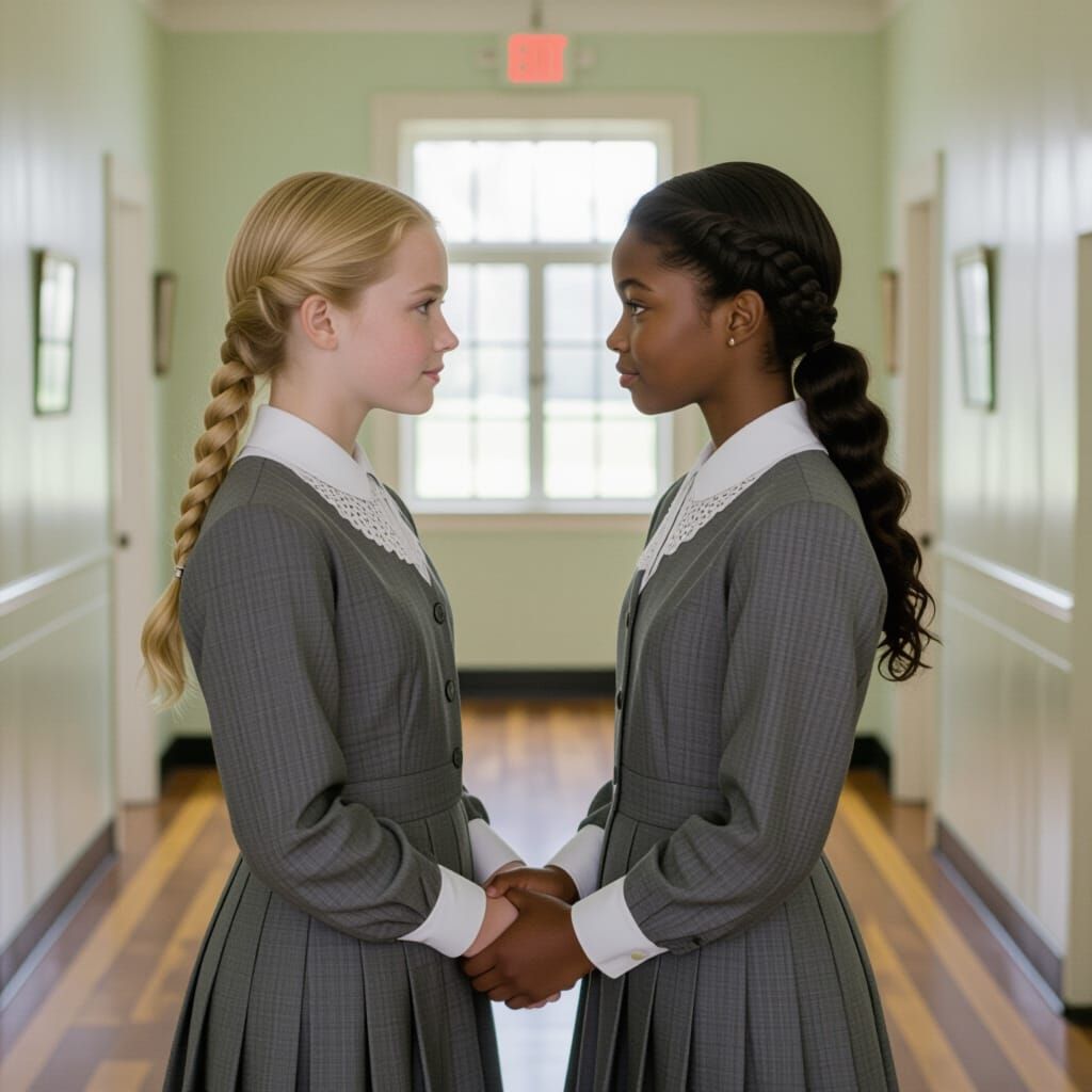 19th Century Schoolgirls Holding Hands in Secret
