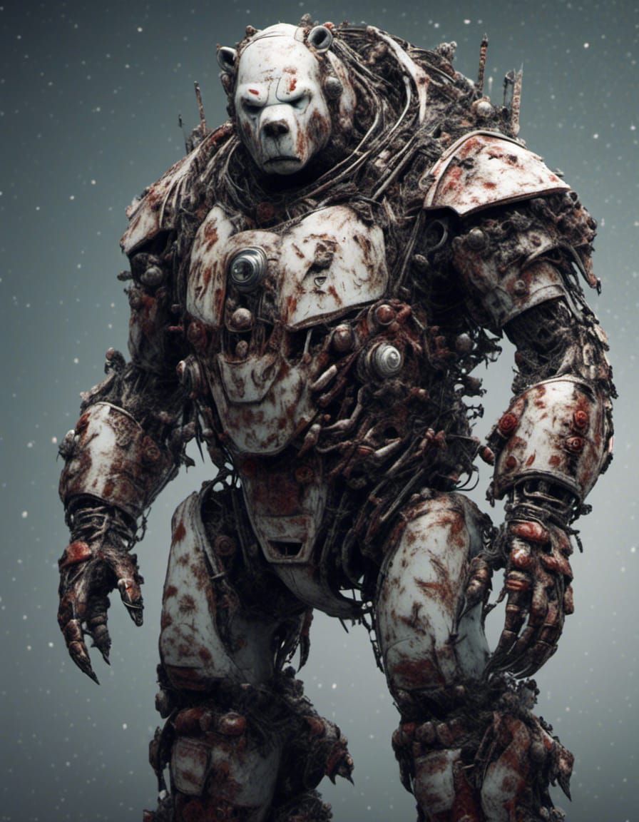 Creepy Zombie Bear Robot Portrait in Horrorcore Style