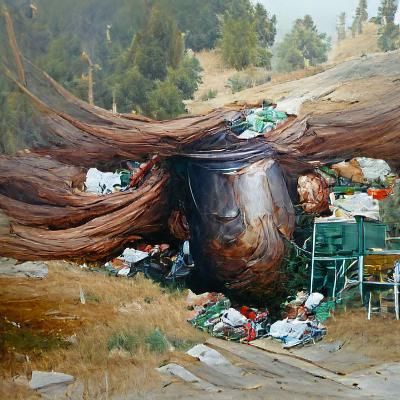 Sequoia Surrounded by Landfill, Oil Painting