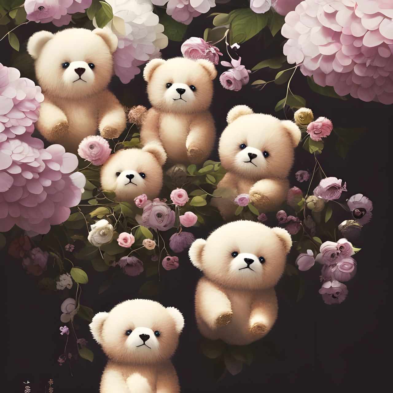 Kawaii Teddy Bear Family Portrait in Manga Style