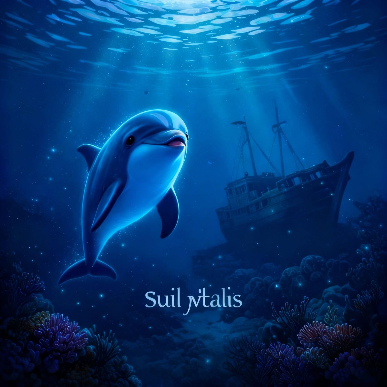 Underwater Fantasy: Dolphin Companion in Cosmic Ocean Depths