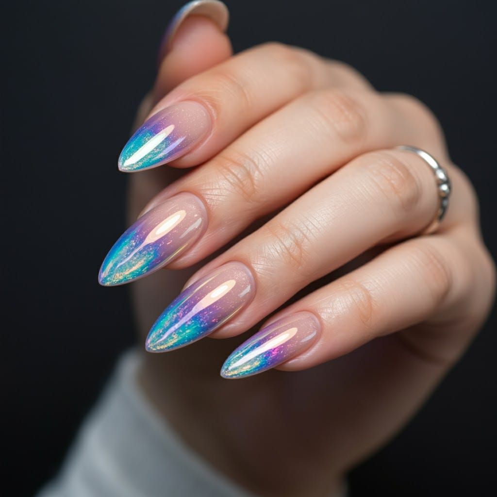 Iridescent Chrome Ombre Nail Art Design