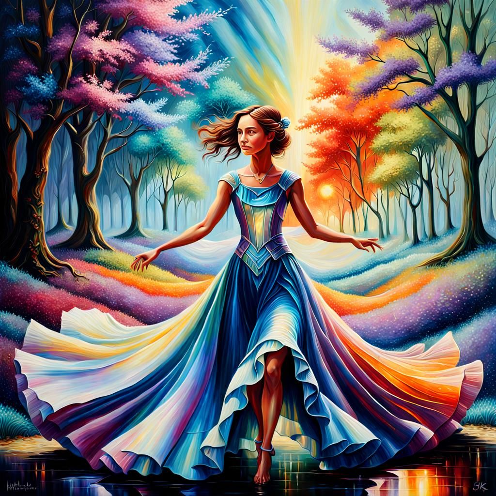 An oil painting depicting the enchantment and magic of iridescent textures