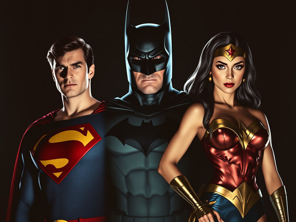 Film Noir Portrait: Superman, Batman, and Wonder Woman