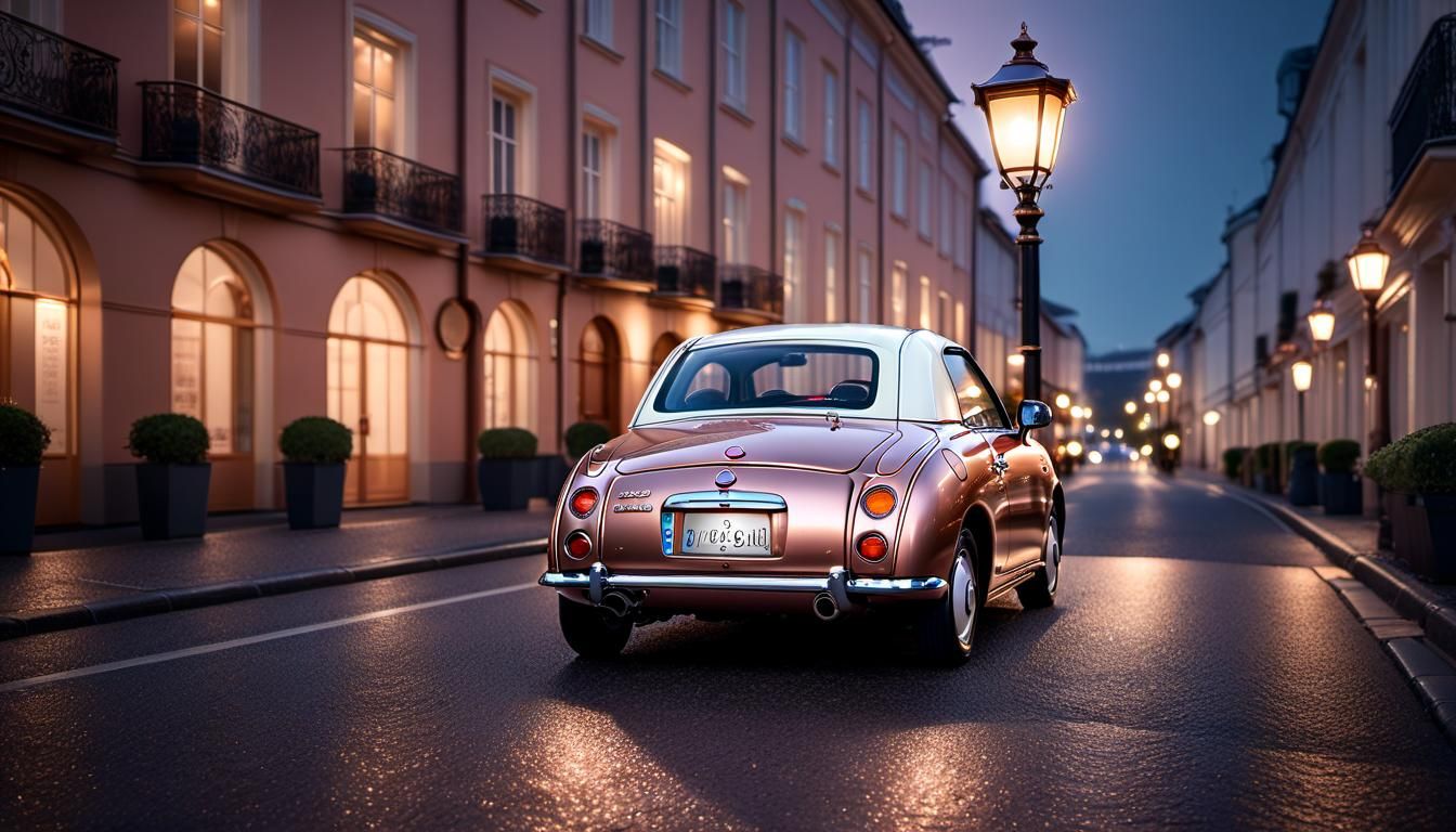 Rose Gold Nissan Figaro on City Street