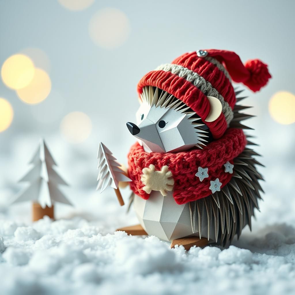 Festive Papercraft Hedgehog in Winter Scene
