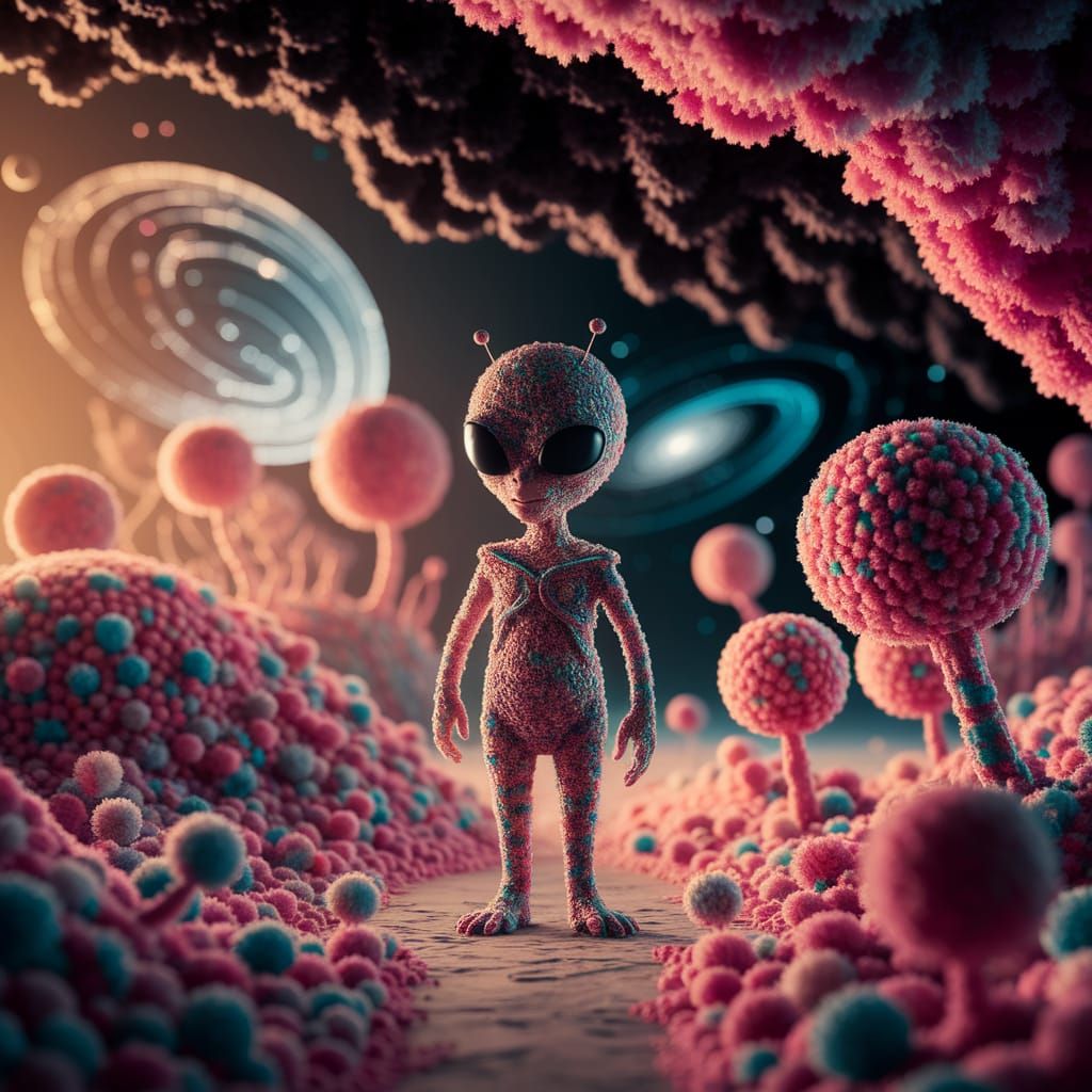 Pom-Pom Alien Sculpture on a Strange Planet