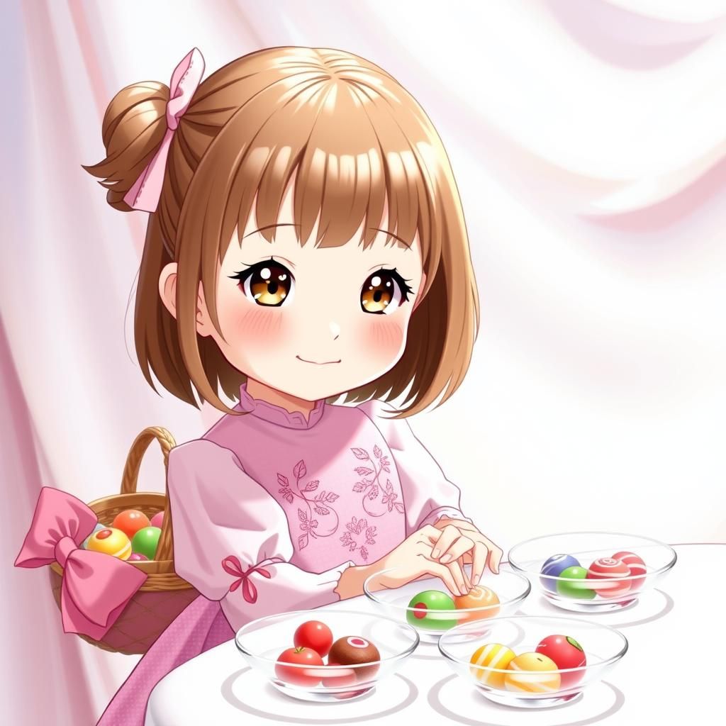 A four-year-old anime girl, her face is bright, white, beaut...