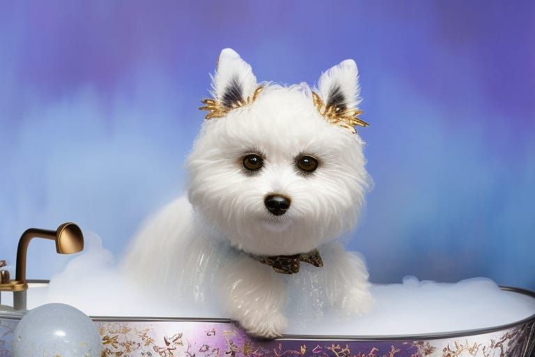 Cute Dog's Bubble Bath in Fantasy Style