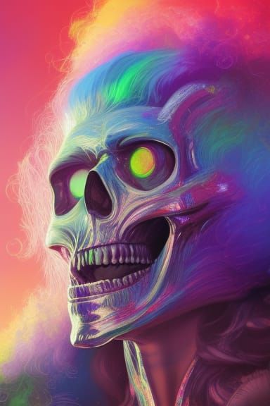 Rainbow Skeletor Portrait in Detailed Splash Art