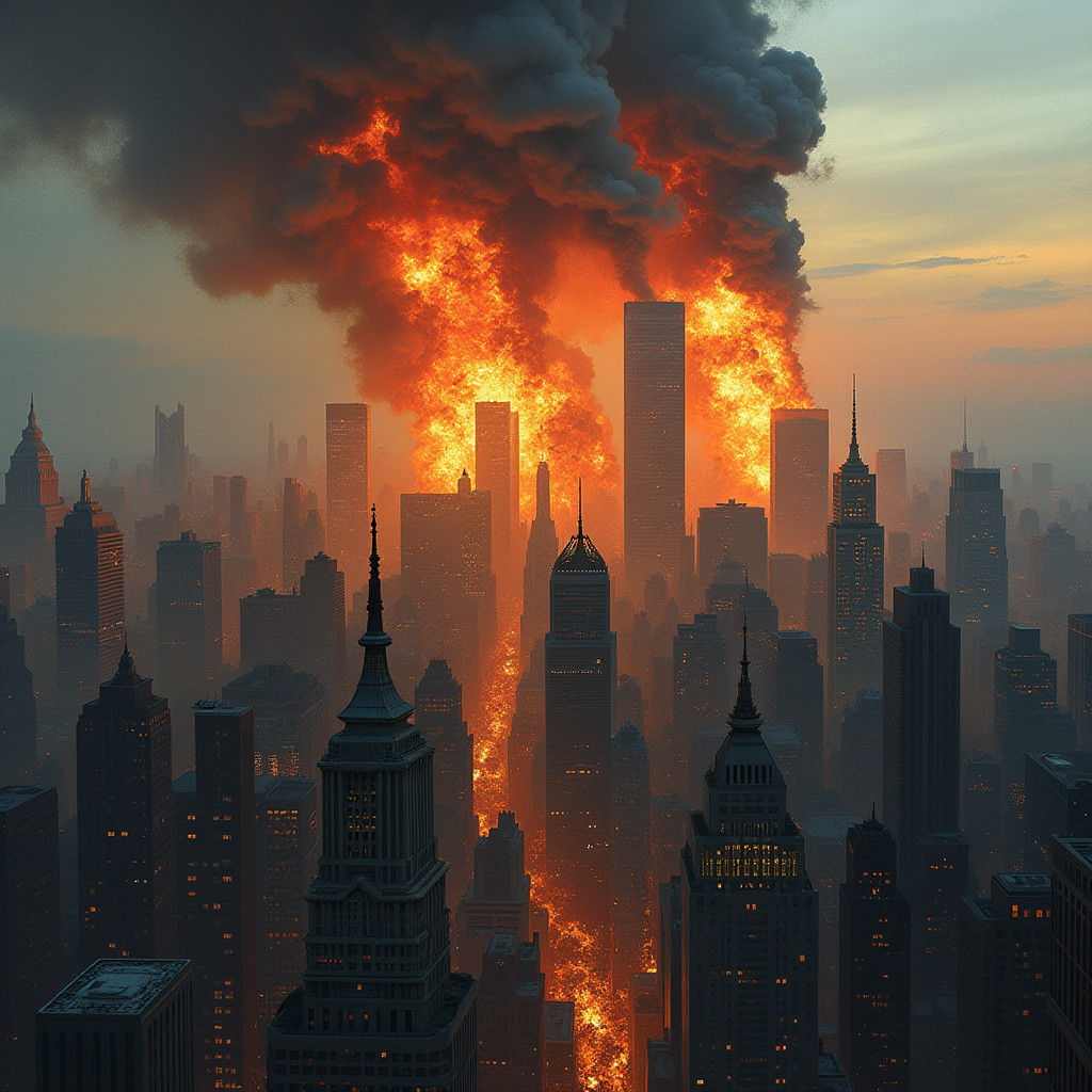 9/11 Attack: Dystopian Matte Painting of Twin Towers