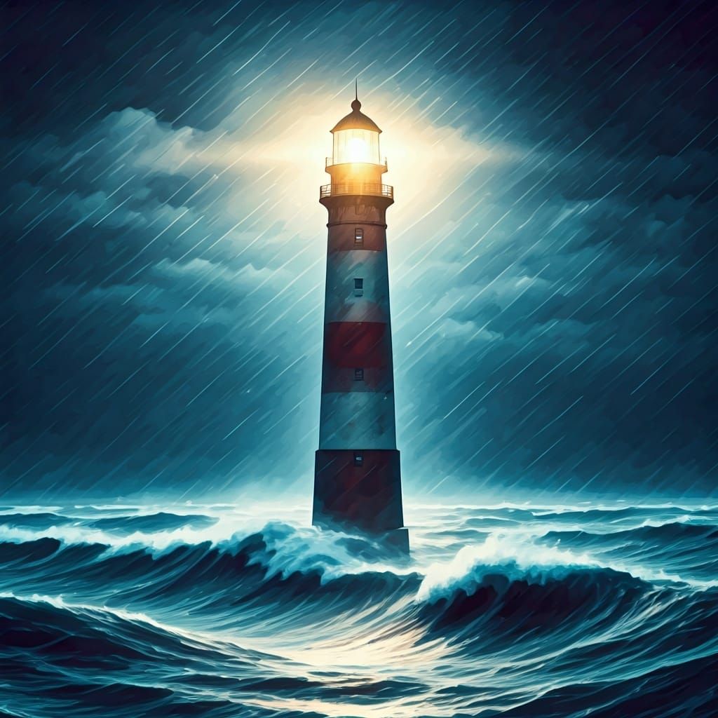 Ocean Storm Lighthouse: Delicate Watercolor Art