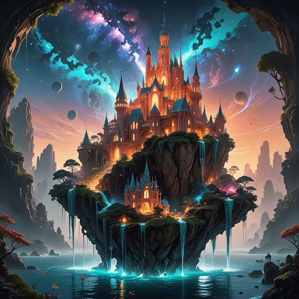 Gaudí & Hadid Inspired Floating Island City at Night