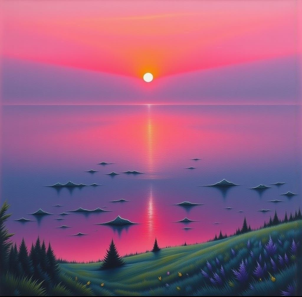 Surreal Landscape Under a Pink Sun