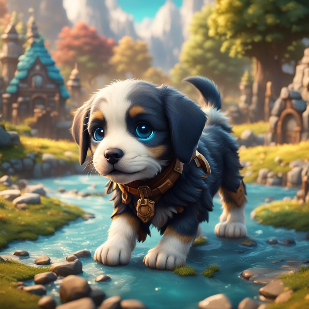 Cute Puppy in Detailed Fantasy Concept Art