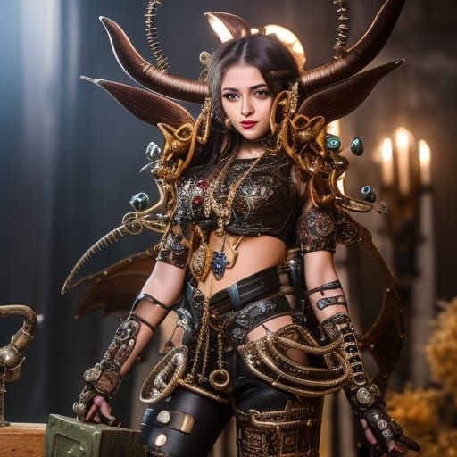 Steampunk Demon Goddess in Power Armor