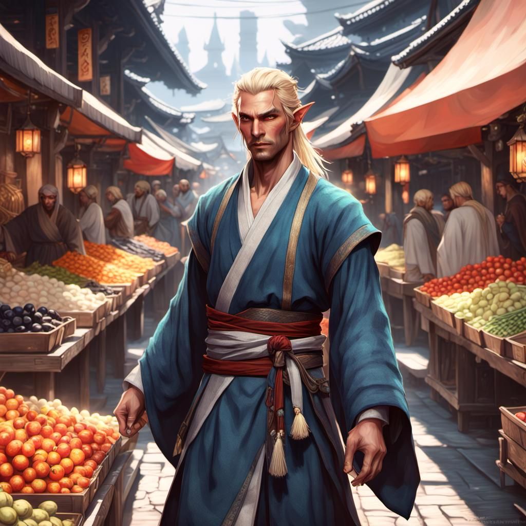 Handsome Dark Elf Sorcerer in Japanese Market