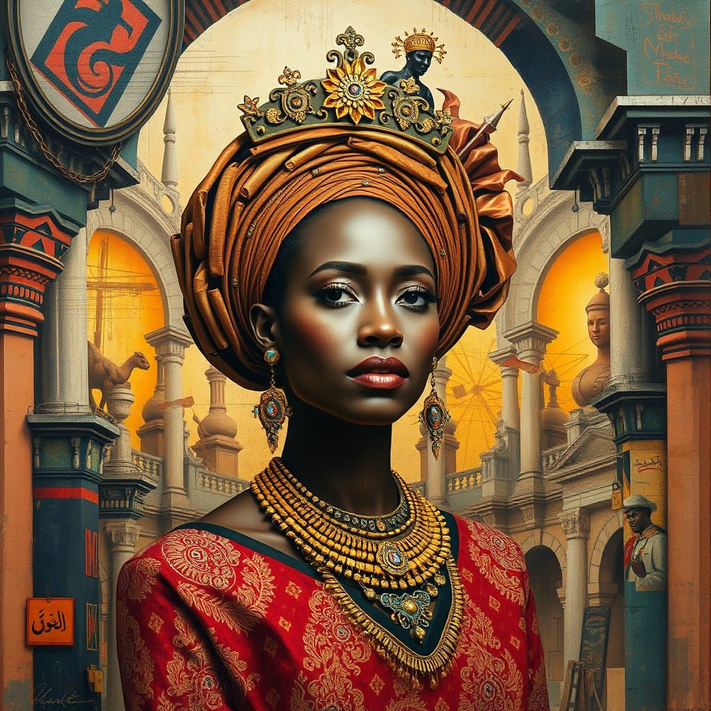 Sophisticated African Goddess in Mixed-Media Masterpiece
