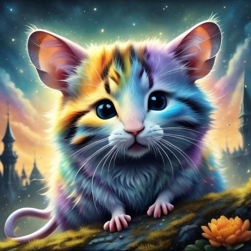 Mouse and Cat in Colorful, Painterly Style