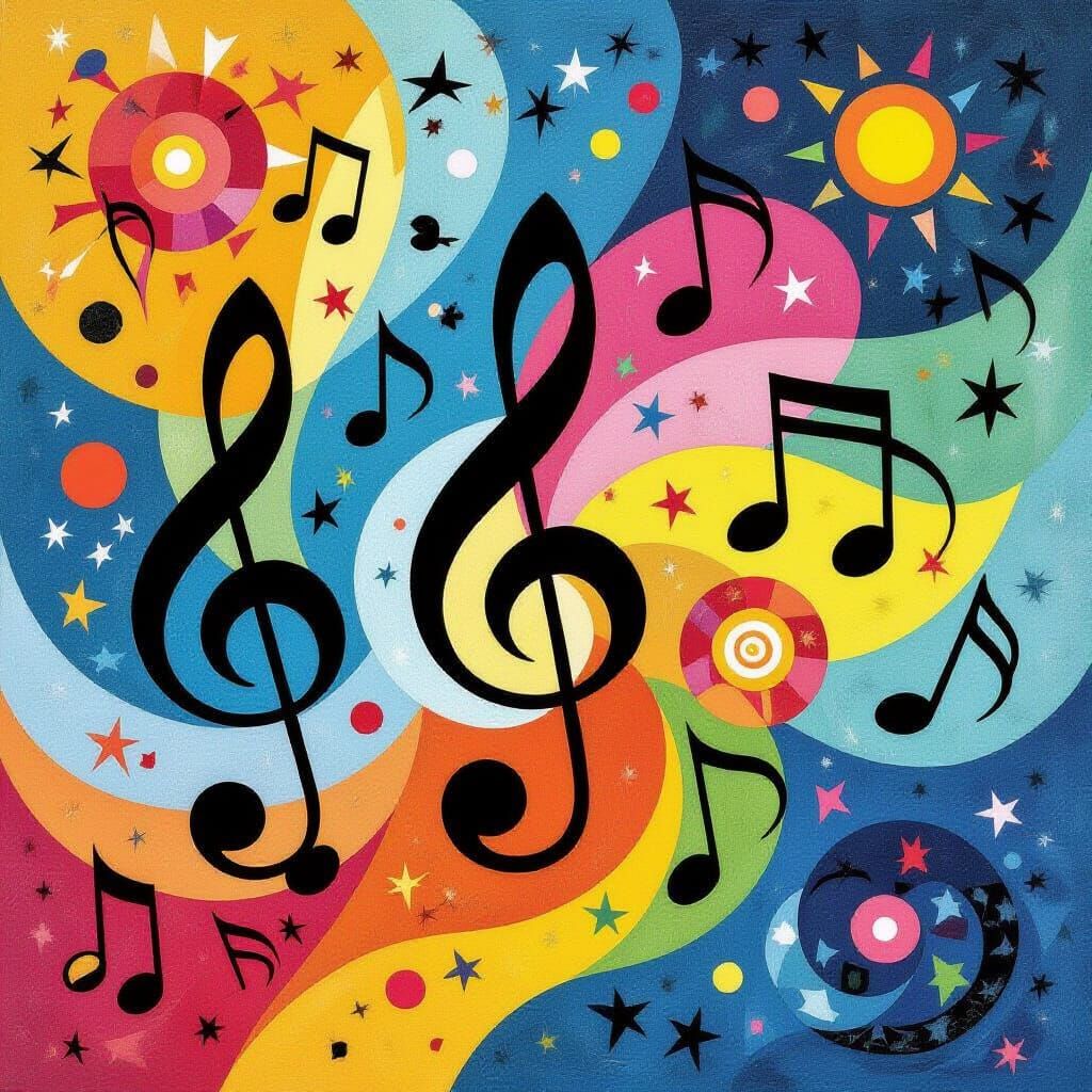 Vibrant Musical Notes Illustration in Playful Style