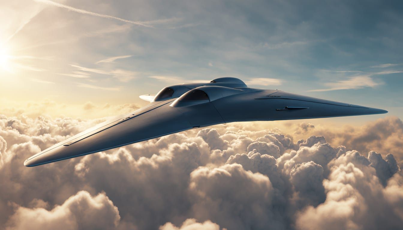 Flying Wing Soars Through Dramatic Golden Skies