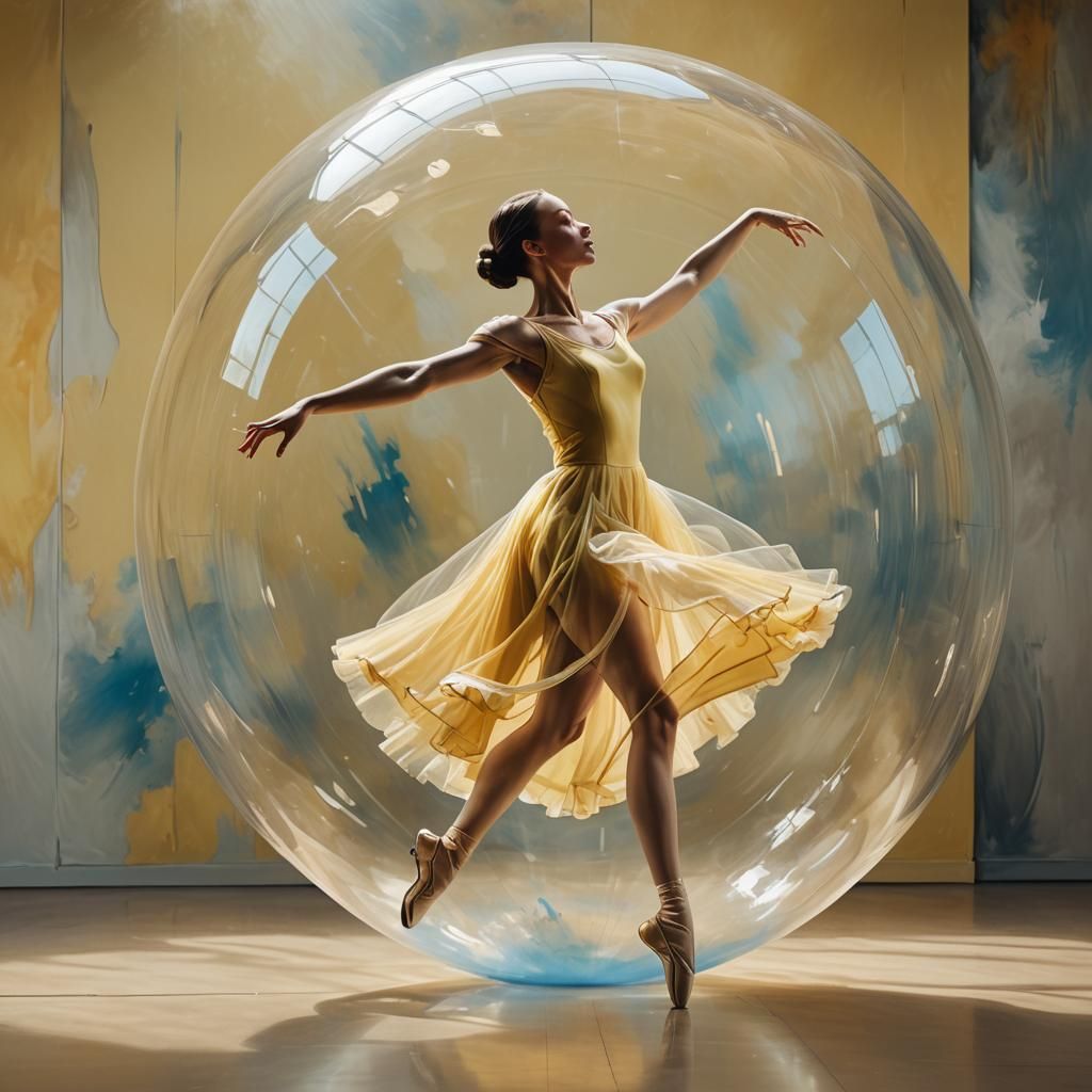 Ballerina in Glass Bubble: Hyperrealistic Splash Art
