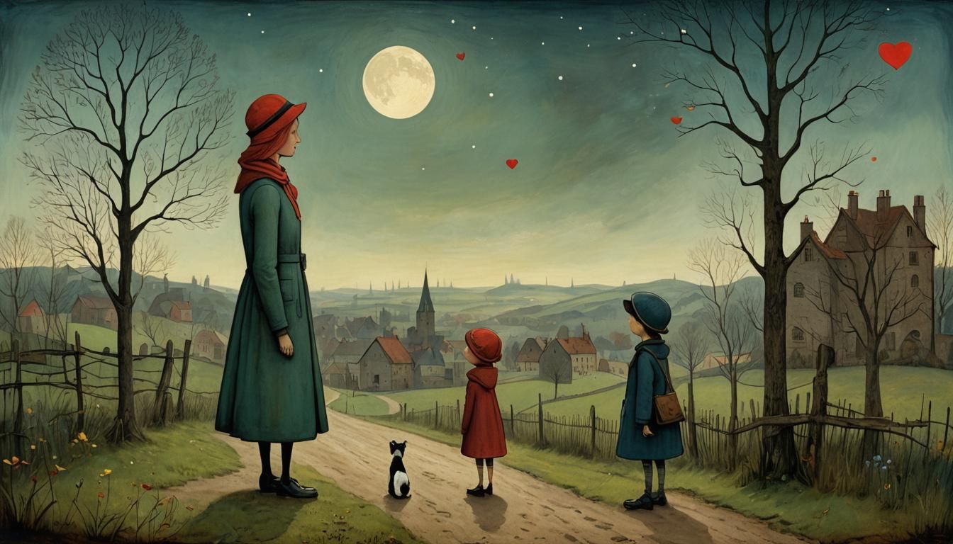 Moody Love Story Illustration in Whimsical Style